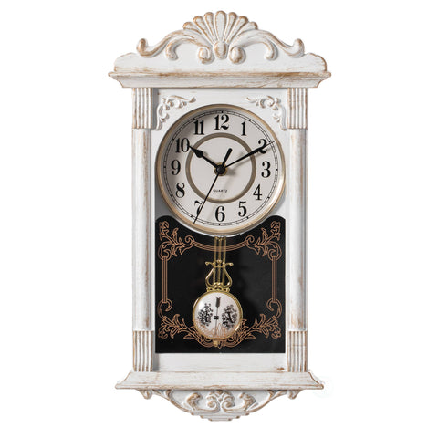 Vintage Grandfather Wall Clock - White/Gold