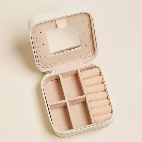 Pink Bow Pattern Portable Square Jewelry Box - Ivory
