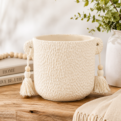 Textured Cement Planter with Tassels