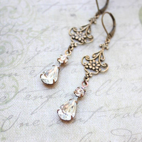 Filigree Crystal Glass Earrings