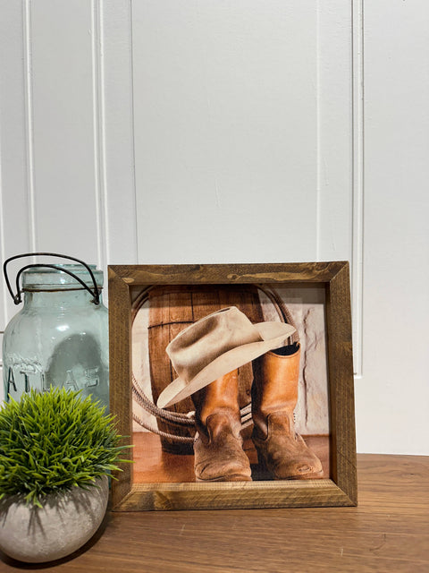 Wood Frame Art Print - Cowboy Gear