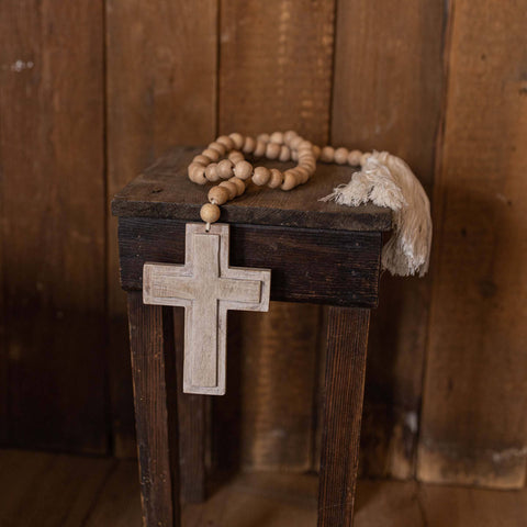 Cross Wood Bead Garland Tassel