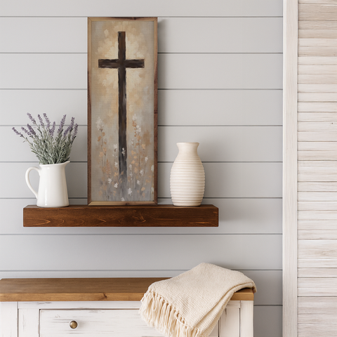 Framed Art - Cross with Flowers
