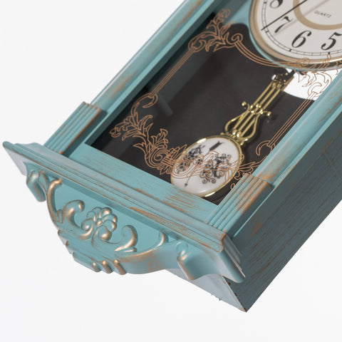 Vintage Grandfather Wall Clock - Blue and Gold