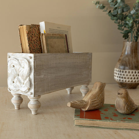 Vennie Whitewashed Carved Wood Bin