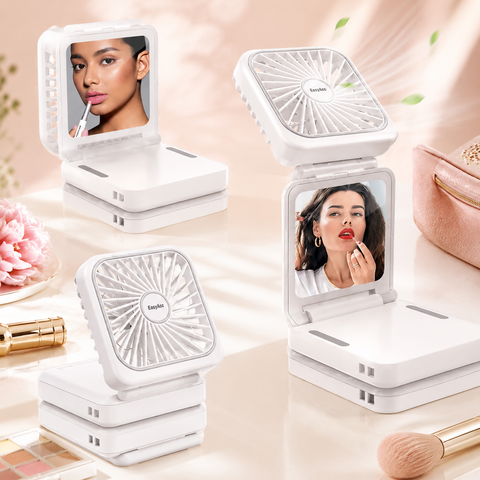 White 3-in-1 Portable Fan, Mirror & Phone Stand
