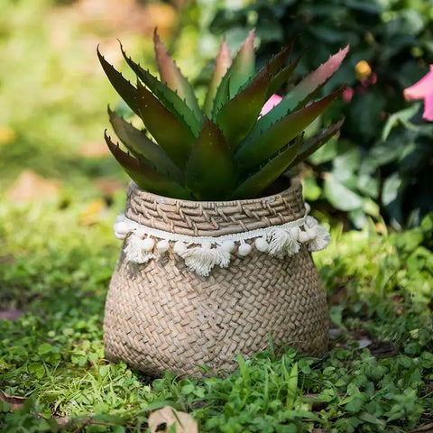 Woven Basket Planter with Tassels