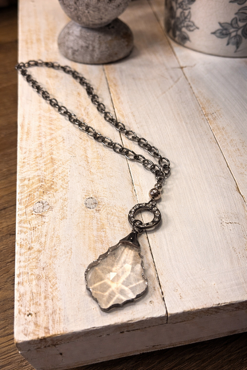 Necklace - Chain with Edged Faceted Glass Pendant