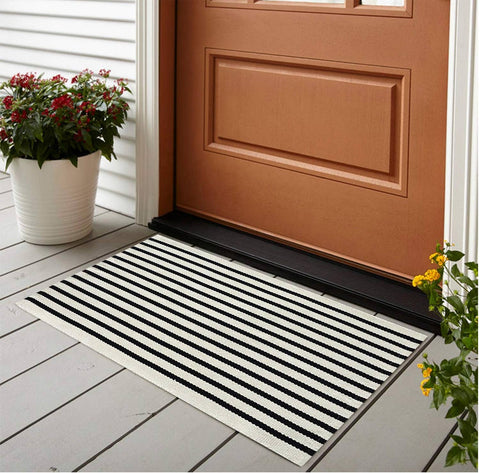 Black-Ivory Striped Small Area Rug