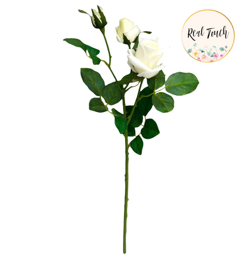 Real Touch Rose-3 Blooms - Soft White