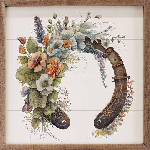 Framed Art - Horseshoe with Flowers