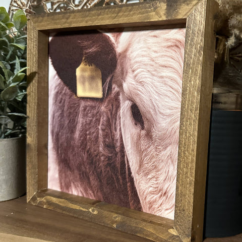 Wood Frame Art Print - Black White Face Cow