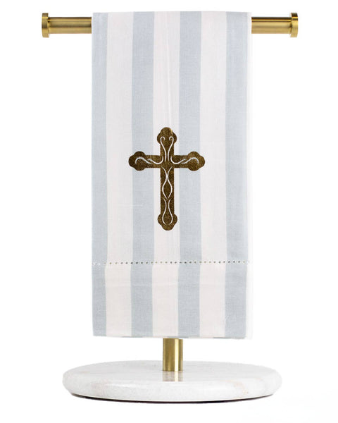Everlasting Cross Hemstitch Hand Towel  -  White/Ice/Gold