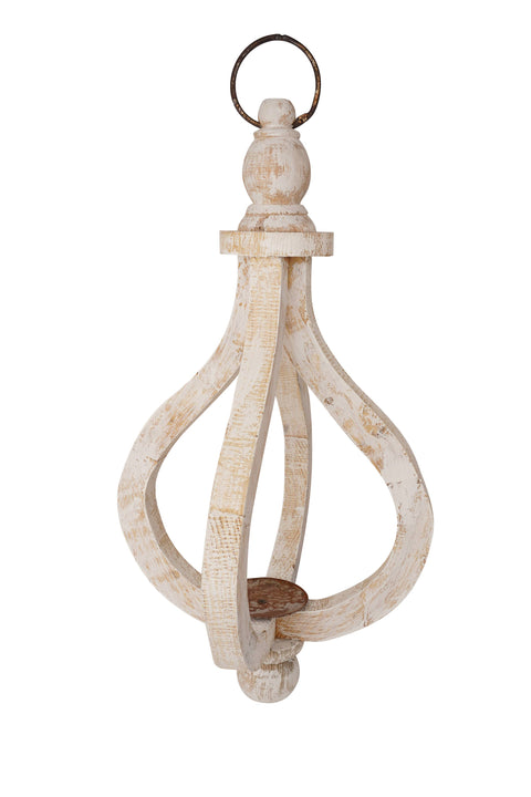 Winston Rustic Farmhouse Hanging Wood Lantern-13x24-White