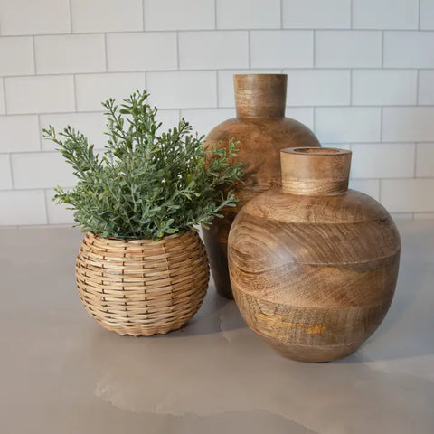 Mango Wood Vase - 6x6x7.5