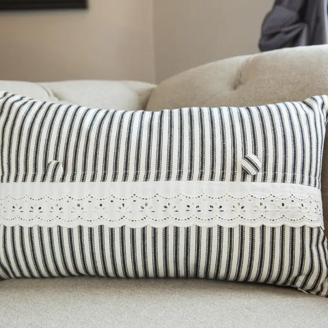 Black & Cream Ticking Stripe Cotton Pillow Cover
