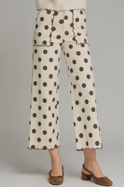 Brown Polka Wide Leg Pants