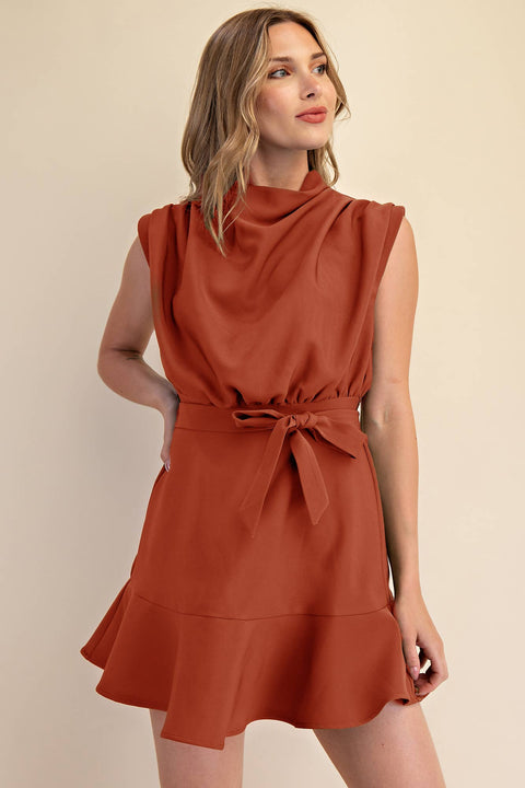 Autumn Allure Tie-Waist Mini Dress