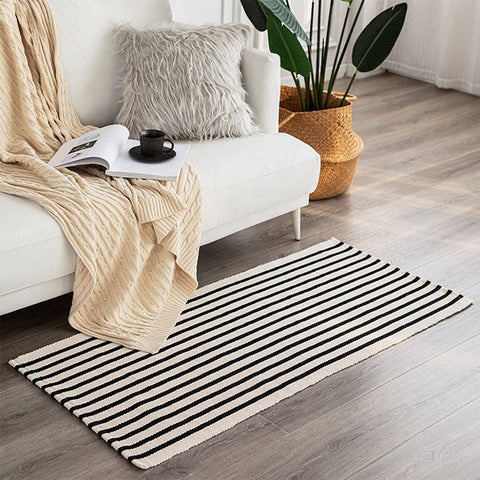 Black-Ivory Striped Small Area Rug