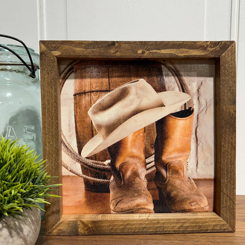 Wood Frame Art Print - Cowboy Gear