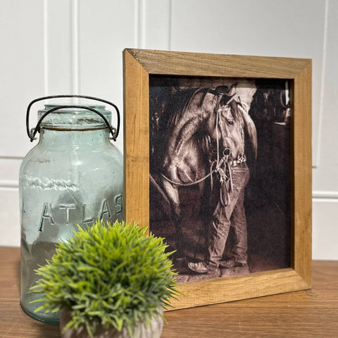 Horse with Best Friend Wood Frame Art Print