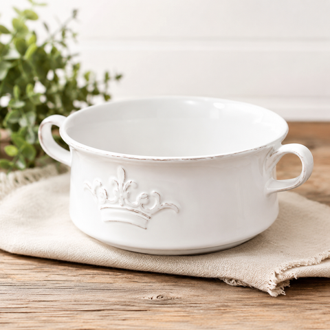 White Crown Double Handle Bowl