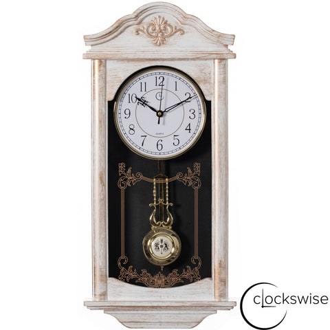 Vintage Grandfather Wall Clock - White/Gold