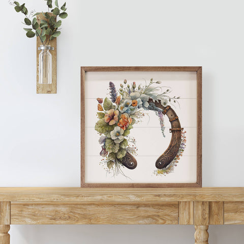 Horseshoe with Flowers Framed Art
