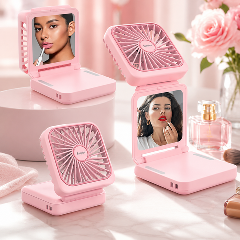 Pink 3-in-1 Portable Fan, Mirror & Phone Stand