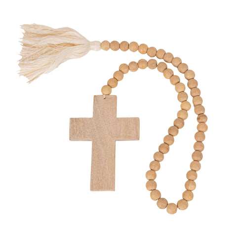 Cross Wood Bead Garland Tassel