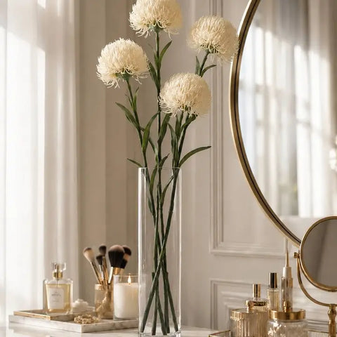 Faux White Thistle Pincushion Lifelike Artificial Flower Stem