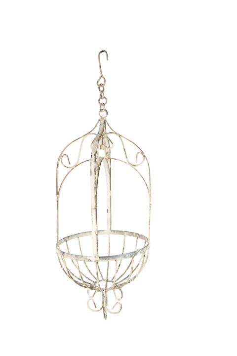 La Belle Hanging Iron Planter Garden Basket-White