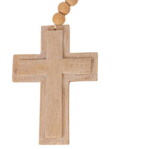 Cross Wood Bead Garland Tassel