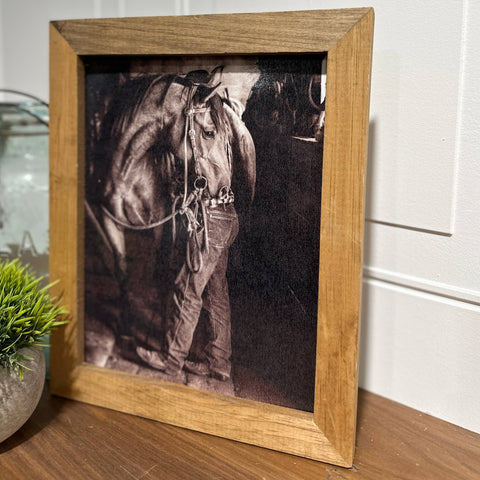 Horse with Best Friend Wood Frame Art Print