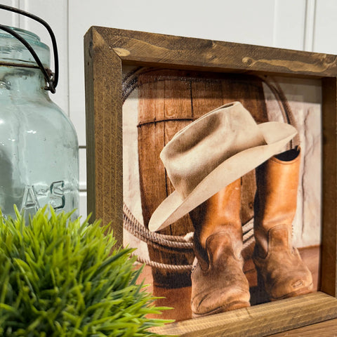 Wood Frame Art Print - Cowboy Gear