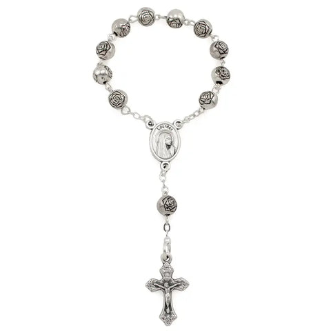 Lourdes One Decade Rosary Rosebud Metal Beads