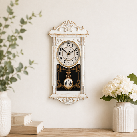 White and Gold Vintage Grandfather Wall Clock