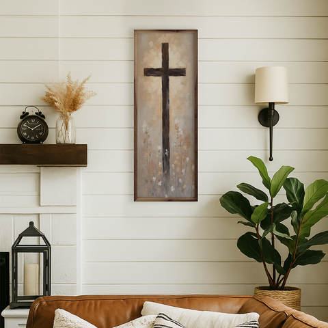 Framed Art - Cross with Flowers