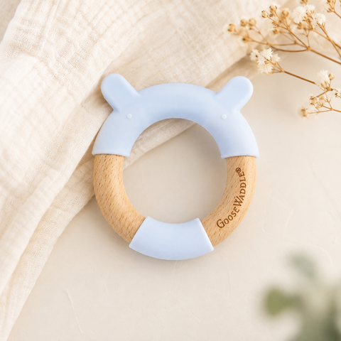 Blue Goose Waddle Silicone + Wood Teether