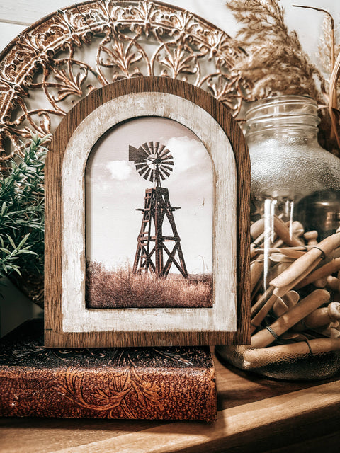 Arched Frame Windmill On the Prairie