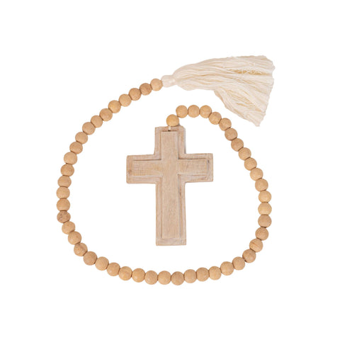 Cross Wood Bead Garland Tassel