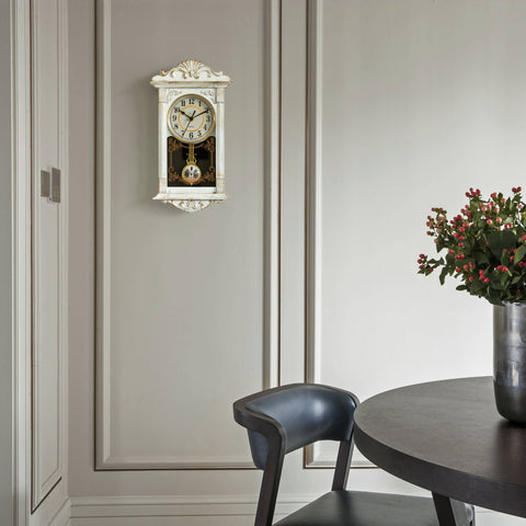 Vintage Grandfather Wall Clock - White/Gold