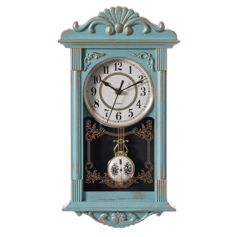 Vintage Grandfather Wall Clock - Blue and Gold