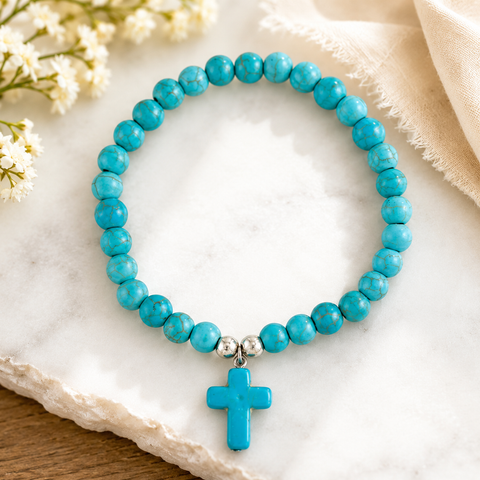 Turquoise Blue Cross Bracelet