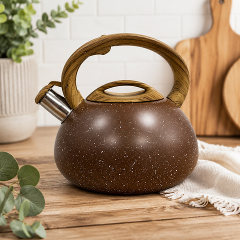 Brown Marble Stainless Steel Whistling Tea Kettle
