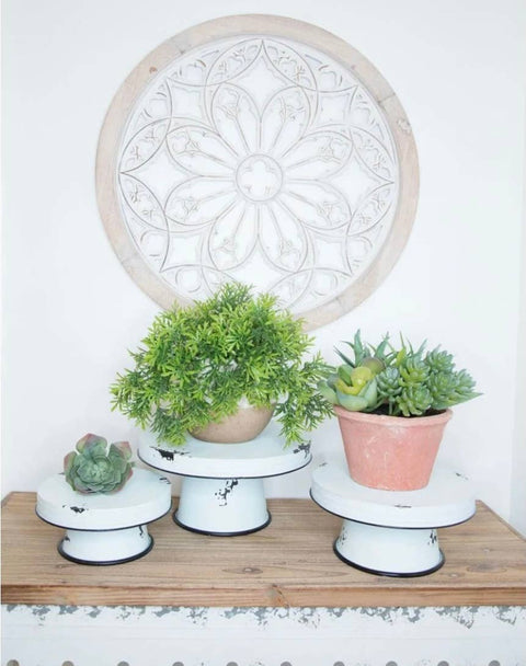 Distressed Metal Pedestal Riser - Set of 3