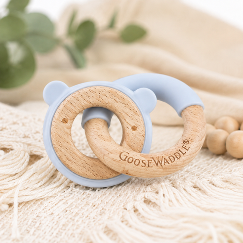 Blue Goose Waddle Silicone + Wood Double Teether