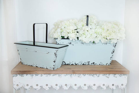 Distressed Blue Metal Gathering Baskets - Set of 2