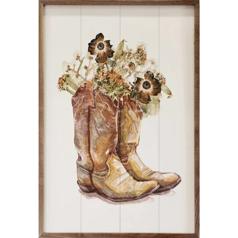 Framed Art - Boots with Flowers