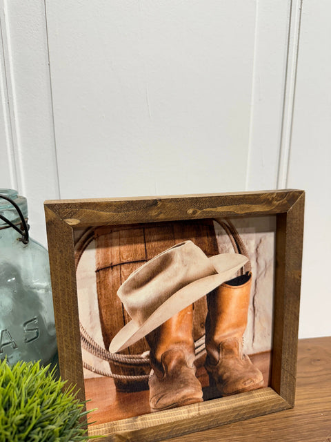 Wood Frame Art Print - Cowboy Gear